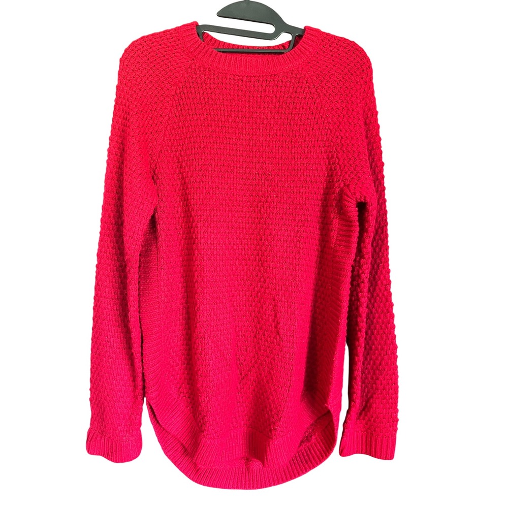 St. John's Bay Womens Red Popcorn Knit Crewneck Sweater High Low Hem Medium